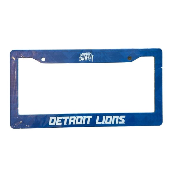 Detroit Lions License Plate Frame With Driven By Detroit Text & Team Logo In Blu - Picture 1 of 3